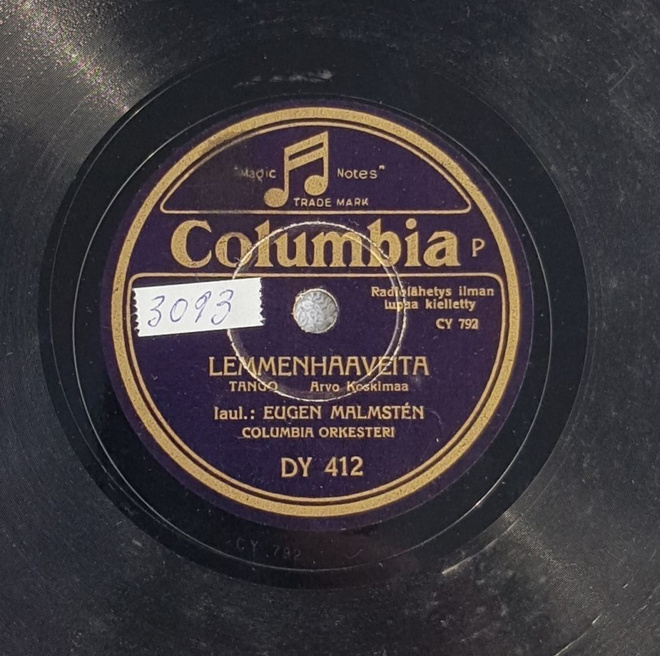 Savikiekko 1942 - Eugen Malmsten - Columbia DY 412