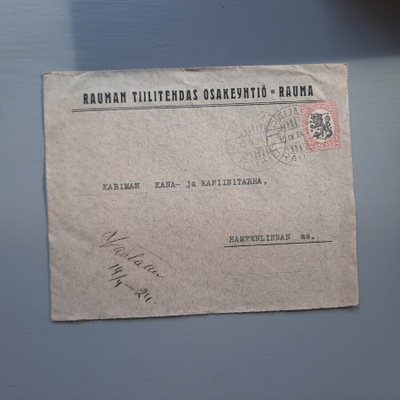 Firmakuori Rauman tiilitehdas k-24 kirje mukana