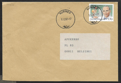 Postilähetys - Ylppö 100 v (LAPE 1028) Nurmes 9.12.1987