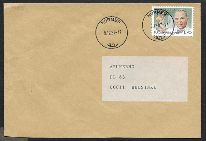 Postilähetys - Ylppö 100 v (LAPE 1028) Nurmes 9.12.1987
