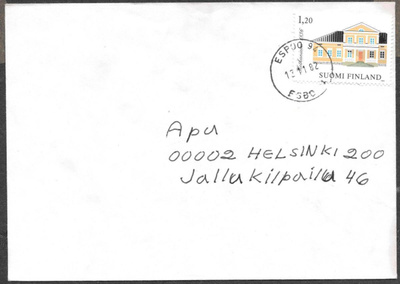 Postilähetys - Kartano (LAPE 910) Espoo 12.11.1982