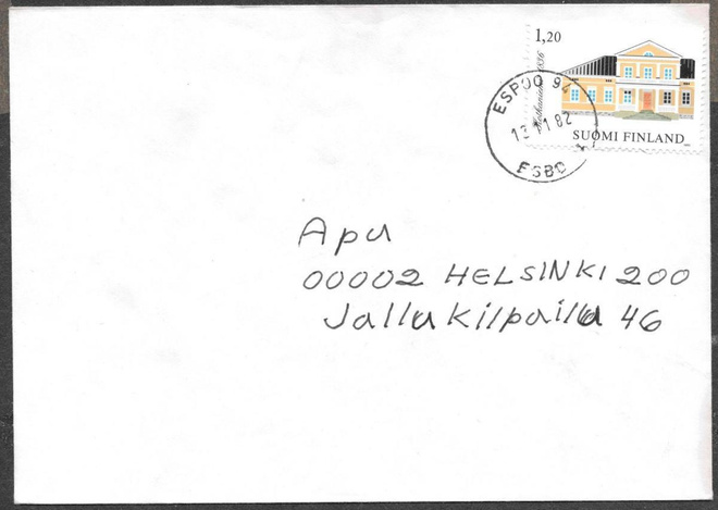 Postilähetys - Kartano (LAPE 910) Espoo 12.11.1982