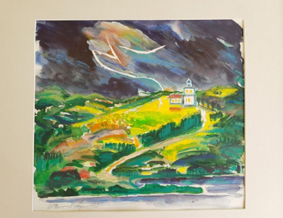 Tuomas Mäntysen akvarelli "Salamointia" (1993)