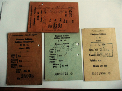 1934-1945 VR pikajunien lisäliput 4 kpl
