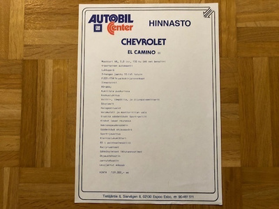 Hinnasto Chevrolet El Camino 1987/1988. Esite