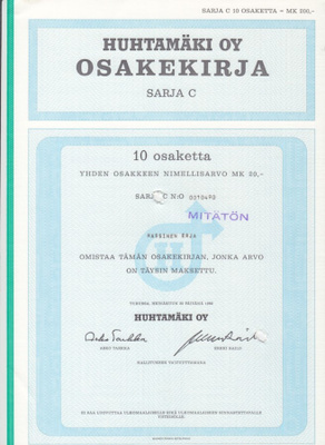 OKK 1982 Huhtamäki Oy pörssi, Turku