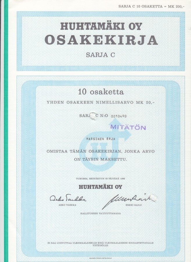 OKK 1982 Huhtamäki Oy pörssi, Turku