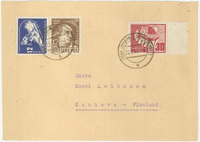 DDR Mi 250 ym kirje Suomeen