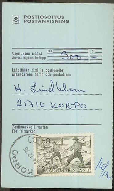 M63 1963 1,50 mk tukinuittaja postiosoitus
