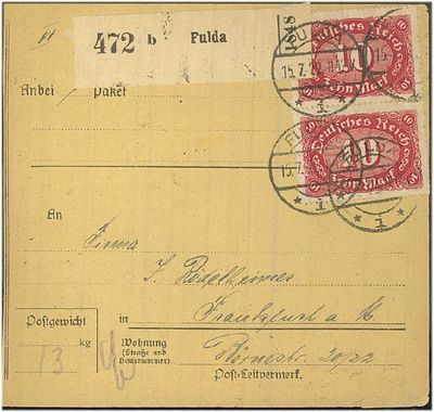 Saksa Mi 175 2 kpl pakettikortilla