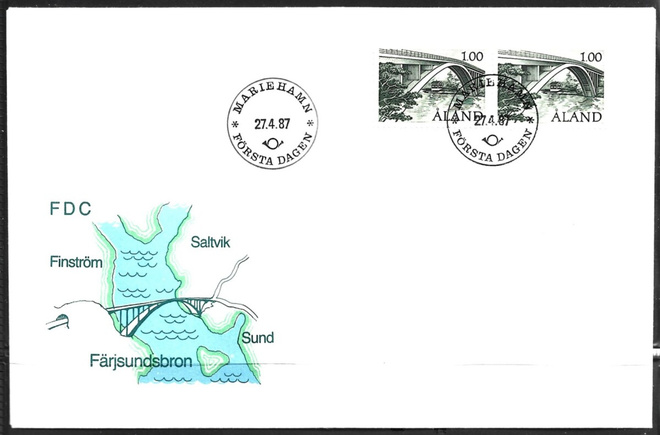 FDC Åland 1987 Färjsundin silta  LaPe ÅL 023 PARI