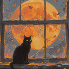 Halloween musta kissa, rikkinäinen ikkuna - pikkukuva 1