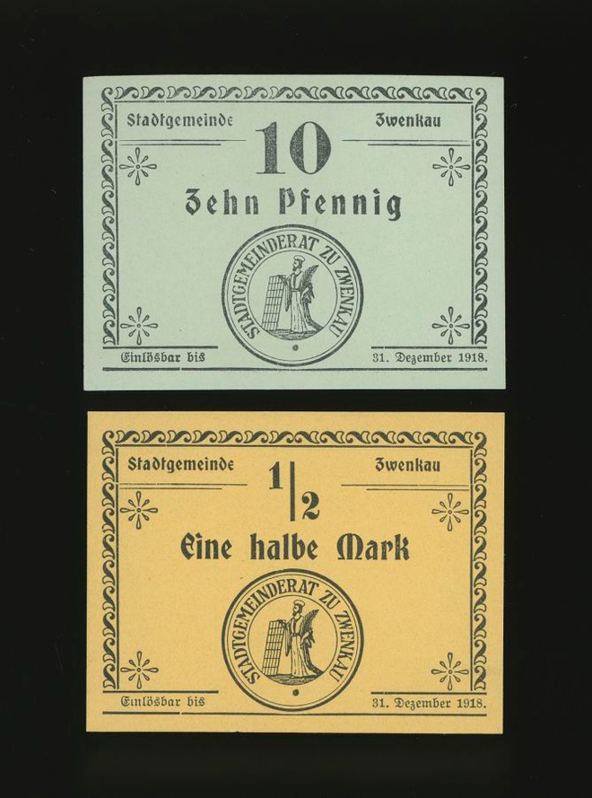 Saksa Notgeld 10 Pfg, 1/2 Mark, Zwenkau 1918