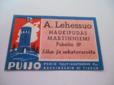 TT Etiketti Puijo A.Lehessuo Haukipudas Martinniemi