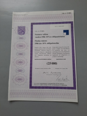 obligaatio Suomen valtio -86 10% 25.000
