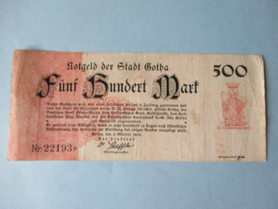 GERMANY NOTGELD  500 MARK GOTHA 1922 (K15-S46)