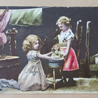Tytöt kylvettävät nukkea, pyykkiäkin on pesty, p. 1905 - pikkukuva 1