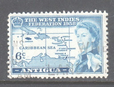 Antigua 1958 6p leimattuna.