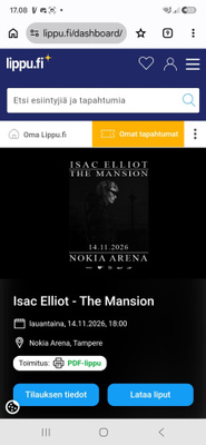 Isac Elliotin Mansion keikan 2kpl lippuja