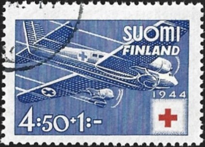 1944 Punainen Risti 4:50 mk + 1 mk leimattu LaPe 281