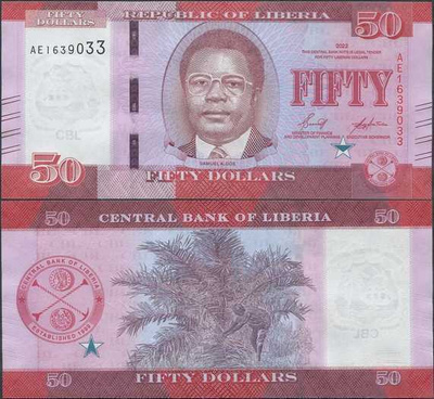 Liberia 50 Dollars 2022 UNC uusi design