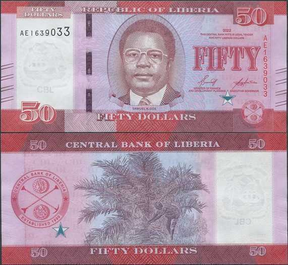Liberia 50 Dollars 2022 UNC uusi design