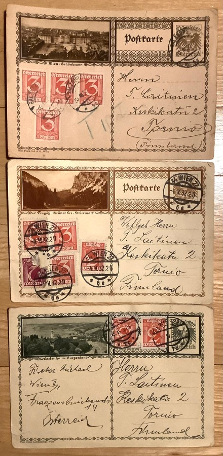 Ehiöt Itävalta - Tornio filatelia1930-luku paikkakuntakortit
