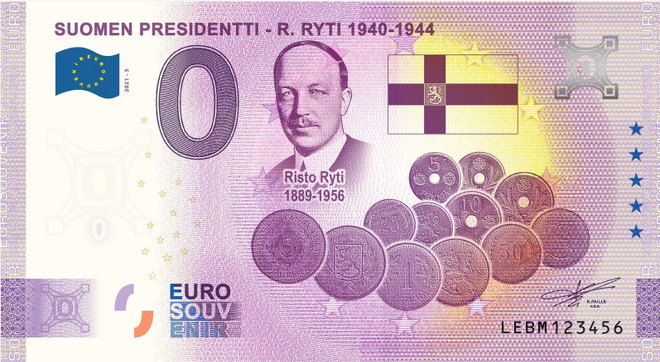*NOLLA-EURO*2021*SUOMEN 5. PRESIDENTTI*RISTO RYTI*