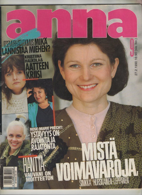 Anna n:o 9 1990 Sinikka. Herrojen kanssa saunassa. Sisko.