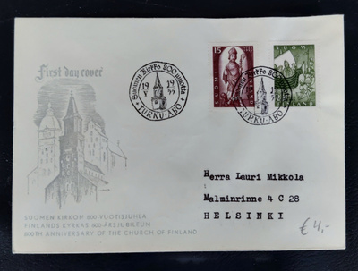 FDC 1955 Suomen kirkko 800 vuotta - tuloleima
