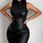 PVC Musta tekonahkainen seksikäs bodycon mekko M38 ALE!!!! - pikkukuva 2