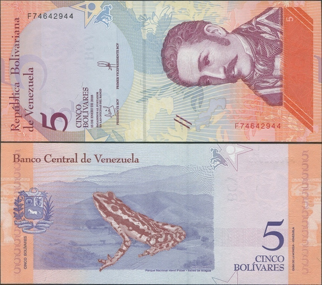 Venezuela 5 Bolivares 2018 UNC uusi sarja
