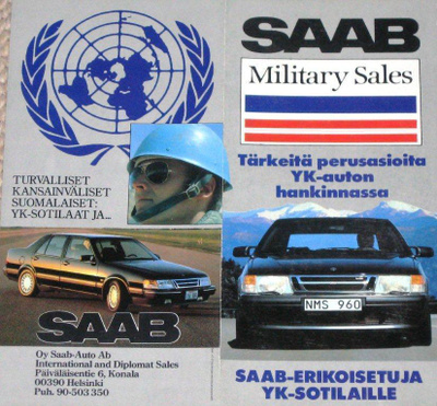 1992 Saab YK-sotilaat esite - KUIN UUSI - Military Sales