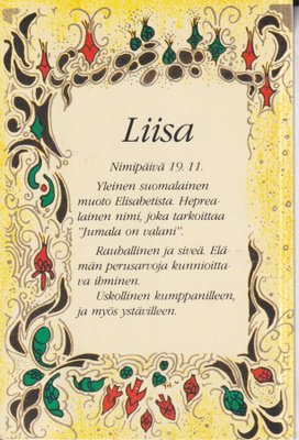 Liisa , nimikortti .  e204