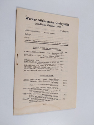 Werner Söderström osakeyhtiön joulukirjain tilauslista 19...