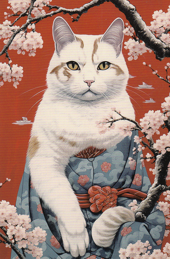 Japanilainen kissa ja kirsikankukat