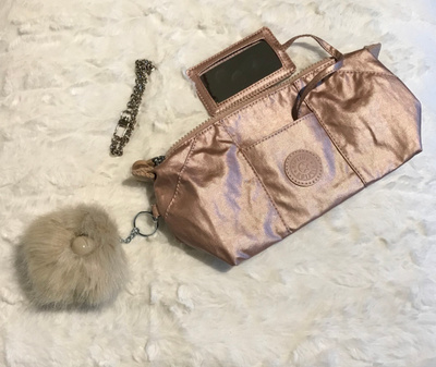 KIPLING METALLIC ROSE suloinen roosa pouch