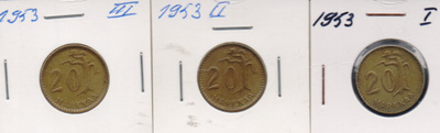 1953 20 markkaa tyypit I, II ja III hyvä kunto