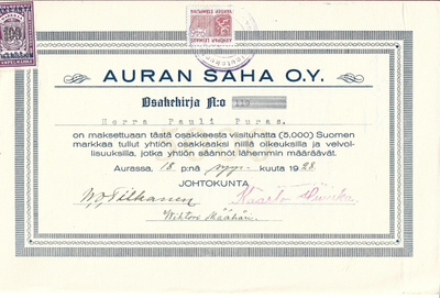 OKK 1928 Auran Saha Oy, Aura