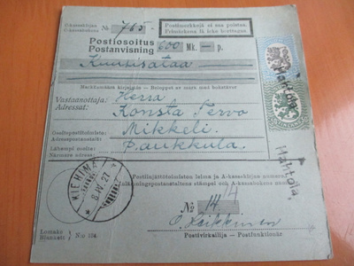 1927 Hahtola rivil + Kiehimä postiosoitus