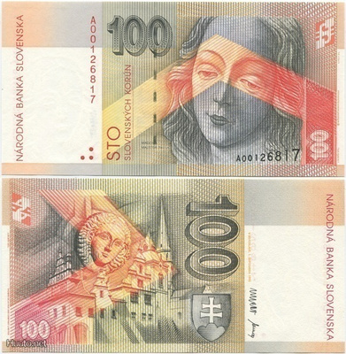 Slovakia 100 Korun 1993 (P-22) UNC korvaava, harvinainen