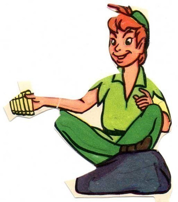 WANHA DISNEY / Peter Pan huilu kädessään. 1960-l.