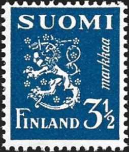 1936 M-30 Leijona 3½ mk sininen  ** Lape 198 a LP Lm2
