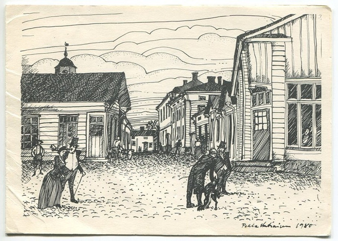 Porvoo Välikatu, piirroskortti 1980