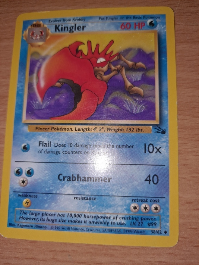Kingler 38/62 Fossil set uncommon card