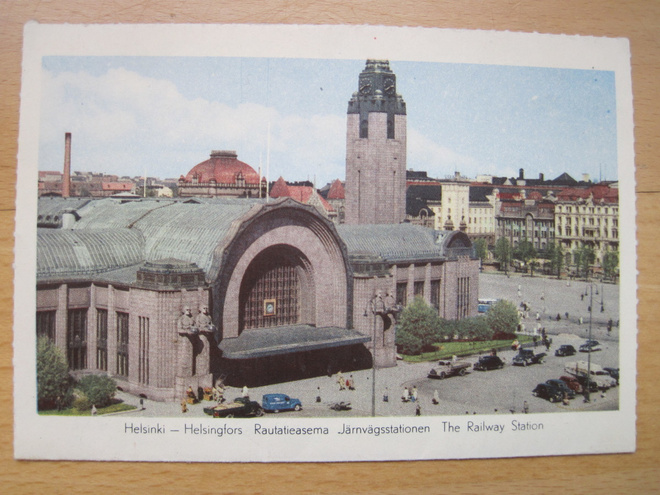 VANHA Postikortti Taittokortti Helsinki Rautatie Asema 1955