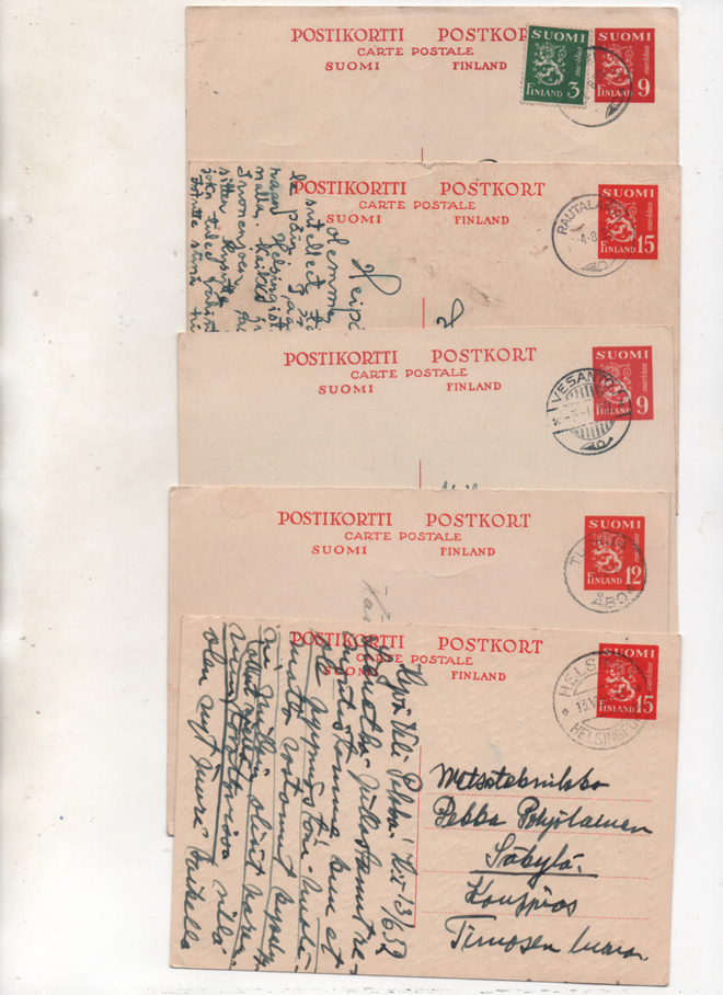 EHIÖT  carte postale m.30  5 kpl. kauniit leimat