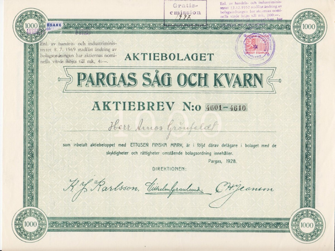 OKK 1928 Pargas Såg och Kvarn Ab, Pargas Parainen