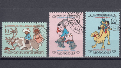Mongolia 1966 Mi 446, 447 ja 449 Children playing