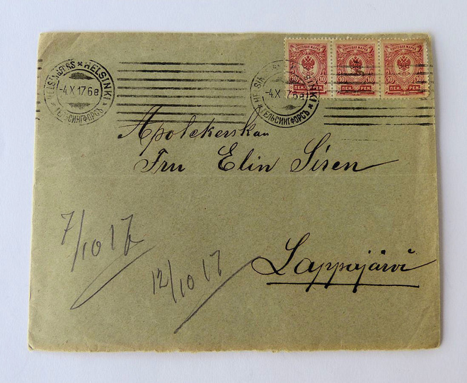 Kirjekuori: Helsingistä Lappajärvelle 4.10.1917
